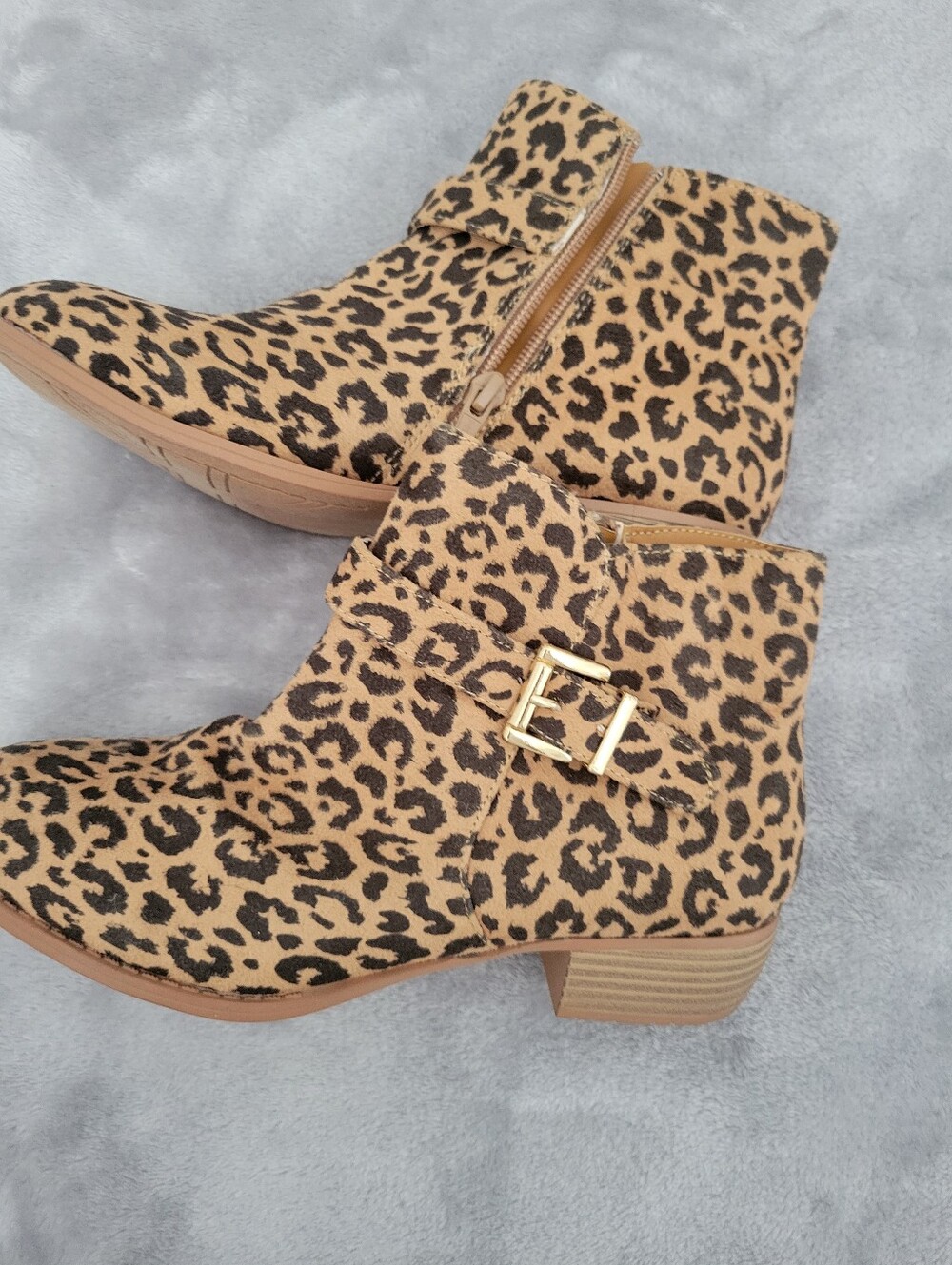 Leopard Print Ankle Boots - Tan Black